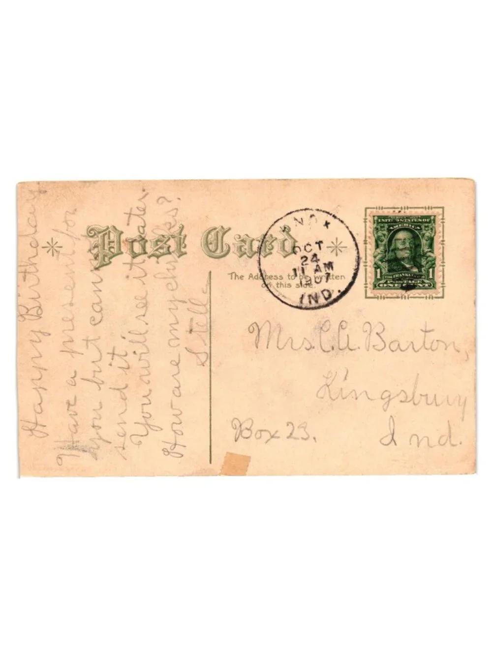 Vintage Postcard A Birthday Greeting Floral Illustration Stamp Handwritten Note
